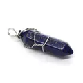 Zeshoekige lapis lazuli hanger met zilverdraadwikkeling en gouden pyrietvlekken - Lapislazuli Met Zilverdraad