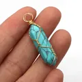 Handgemaakte goudkleurige zeshoekige turkooizen hanger voor het maken van sieraden - 10x40mm / Turkoois