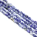 Faceted oval blue sodalite beads with natural white veins for DIY jewelry making - Blue Spot Stone