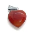 Polished red agate heart stone pendant with a silver metal clasp for jewelry making - 16x18mm / Red Agate