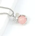 Elephant-shaped pendant with a pink round gemstone on a silver beaded chain - 21x32mm / Rose Quartz