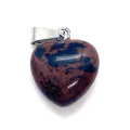 Polished heart-shaped mahogany obsidian stone pendant with a secure silver metal clasp - 16x18mm / Mahogany Obsidian