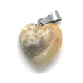 Natural agate heart pendant with cream and gray stripes and a silver metal bail - 16x18mm / Crazy Agate
