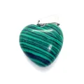 Green malachite heart pendant with natural striped texture and silver metal clasp - 16x18mm / Malachite