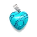 Heart-shaped turquoise stone pendant with black matrix veins and silver metal bail - 16x18mm / Blue Turquoise