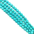 Faceted turquoise stone beads in flat round shape with natural black mineral veins - 8x8x5mm (Approx 25 Pieces) / Blue Turquoise