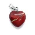 Red heart-shaped natural stone pendant with golden veins and silver metal bail clasp - 16x18mm / Rainbow Stone