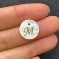 Natural white shell round pendant with gold letter M for DIY jewelry making - Letter M