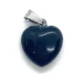Polished black agate heart pendant with silver bail connector for DIY jewelry - 16x18mm / Black Agate