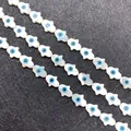 Hamsa Hand shape white shell beads with blue Evil Eye inlay for DIY jewelry - Vertical Hole Mushroom Shape / 8X10mm