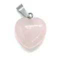 Polished heart-shaped rose quartz pendant with silver metal bail for DIY necklace - 16x18mm / Rose Quartz