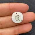 Golden letter R charm made of natural white shell for DIY jewelry making - Letter R