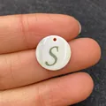 Golden letter S pendant on natural white shell disc for DIY necklaces and jewelry - Letter S