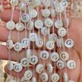 8mm white sea shell round bead with gold letter G for DIY jewelry making - 8mm / Letter G