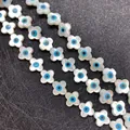 Strands of white mother of pearl clover beads with blue evil eye design for DIY jewelry - Four-Petal Flower / 8mm