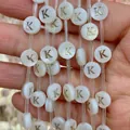 8mm white natural shell bead with golden letter K for handmade jewelry making - 8mm / Letter K