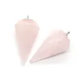 Paire de pendentifs en quartz rose poli en forme de pyramide hexagonale avec fermoir - Quartz rose