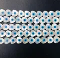 White mother of pearl heart beads with blue evil eye charms for jewelry making - Vertical Hole Heart Shape / 10mm