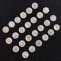 Golden script alphabet charms set on pearlized shell round beads for DIY jewelry - Full Set of 26 Letters