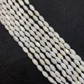 Fili di perle ovali in conchiglia bianca con lucentezza naturale per gioielli DIY - Forma a Chicco di Riso Grande