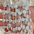 8mm white natural shell bead with golden letter U for DIY jewelry making - 8mm / Letter U