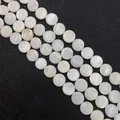 Flat round white mother of pearl shell beads for jewelry making with natural luster - Round / 6mm