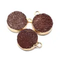 Three round reddish-brown druzy crystal pendants with gold plated edges for DIY jewelry - Reddish Brown (No.2)