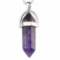 Natural purple amethyst hexagonal crystal pendant necklace with silver chain link - Amethyst Necklace