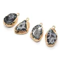Set of four irregular natural black druzy geode pendants with gold plated edges and loops - Single Hole Pendant / Black