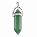 Green natural agate hexagonal prism crystal pendant with a silver metallic clasp - Aventurine Pendant Only (Without Chain)