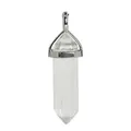 Hexagonal clear crystal pendant with silver metal clasp on white background - White Crystal Pendant Only (Without Chain)