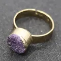 Adjustable golden ring with a 10mm round purple natural druzy quartz stone crystal - Gold Purple Druzy Style (A)