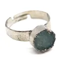 Adjustable silver ring with 10mm round blue druzy crystal and vintage matte finish - Silver Blue Druzy Style (R)