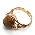 Anello artigianale dorato a filo con pietra naturale marrone maculata da 10mm - Diaspro