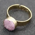Adjustable golden ring featuring a 10mm round pink crystal stone and textured metal band - Gold Pink Druzy Style (C)