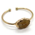 Bracciale rigido dorato regolabile con pietra di agata naturale irregolare stile boho - Bianco