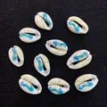 Natural cowrie shell beads with hand-painted blue and green seahorse art for DIY jewelry - Style 7 (Blue Seahorse) / 20 Pieces Set