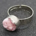 Adjustable silver ring featuring a 10mm round pink druzy stone in a vintage style - Silver Pink Druzy Style (J)