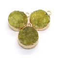 Trois pendentifs ronds en pierre druzy vert olive avec bordure dorée pour bijoux DIY - Vert Olive (N°12)
