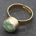 Adjustable gold plated ring featuring a 20mm round green druzy natural stone inlay - Gold Green Druzy Style (D)