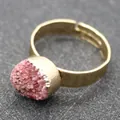 Adjustable golden ring featuring a 10mm round pink druzy natural stone crystal - Gold Pink Druzy Style (B)