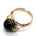 Bague faite main avec fil enroulé et une perle de pierre naturelle noire de 10mm - Agate noire