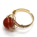 Bague faite main en fil doré torsadé avec une grosse perle de jaspe rouge de 10 mm - Agate rouge