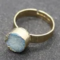 Adjustable golden ring with 10mm round blue druzy crystal stone centerpiece - Gold Blue Druzy Style (F)