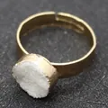 Adjustable golden ring featuring a white druzy crystal stone with natural sparkling texture - Gold White Druzy Style (G)