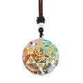 Detail of a round Orgone resin pendant with seven chakra stones and a golden hexagram - Hexagram Mystic Rune Style (3-19)