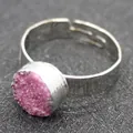 Adjustable silver ring featuring a 20mm round pink druzy natural stone crystal - Silver Pink Druzy Style (H)