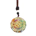 Detailed view of handmade orgonite pendant with healing stones and sacred geometry - Multi-colored Stone Totem Style (3-17)