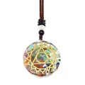 Macro shot of 7 chakra orgone pendant with natural stones and golden sacred geometry - Golden Triangle Geometric Style (3-16)