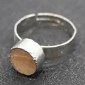 Handmade adjustable silver ring with hammered texture and a round orange stone - Silver Orange Brown Stone Style (I)